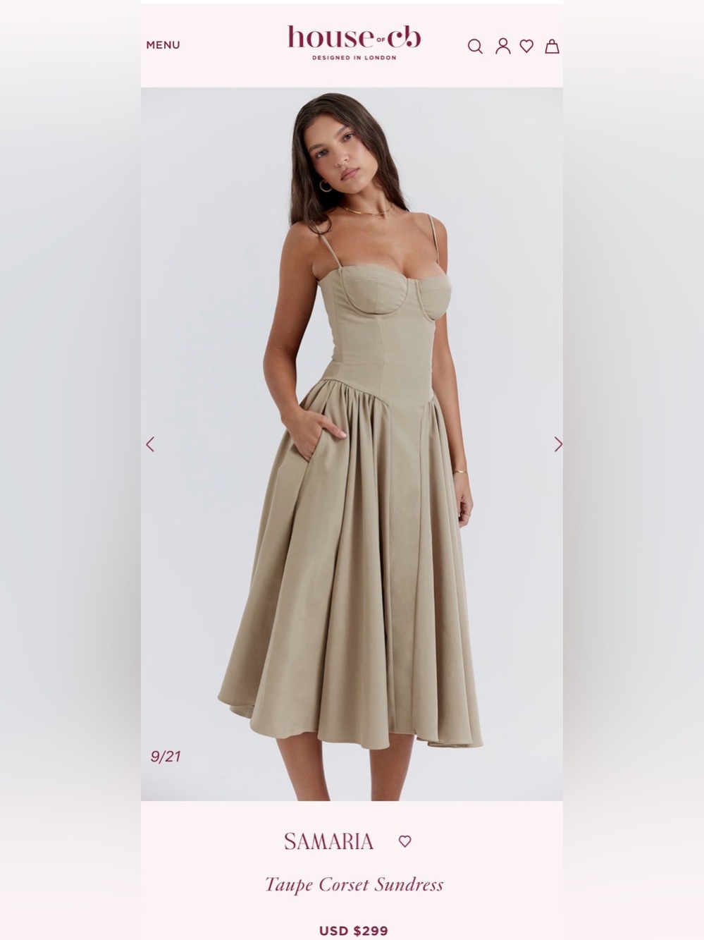 HOUSE OF CB 'Samaria' Taupe
Corset Sun Dress NWOT Size S